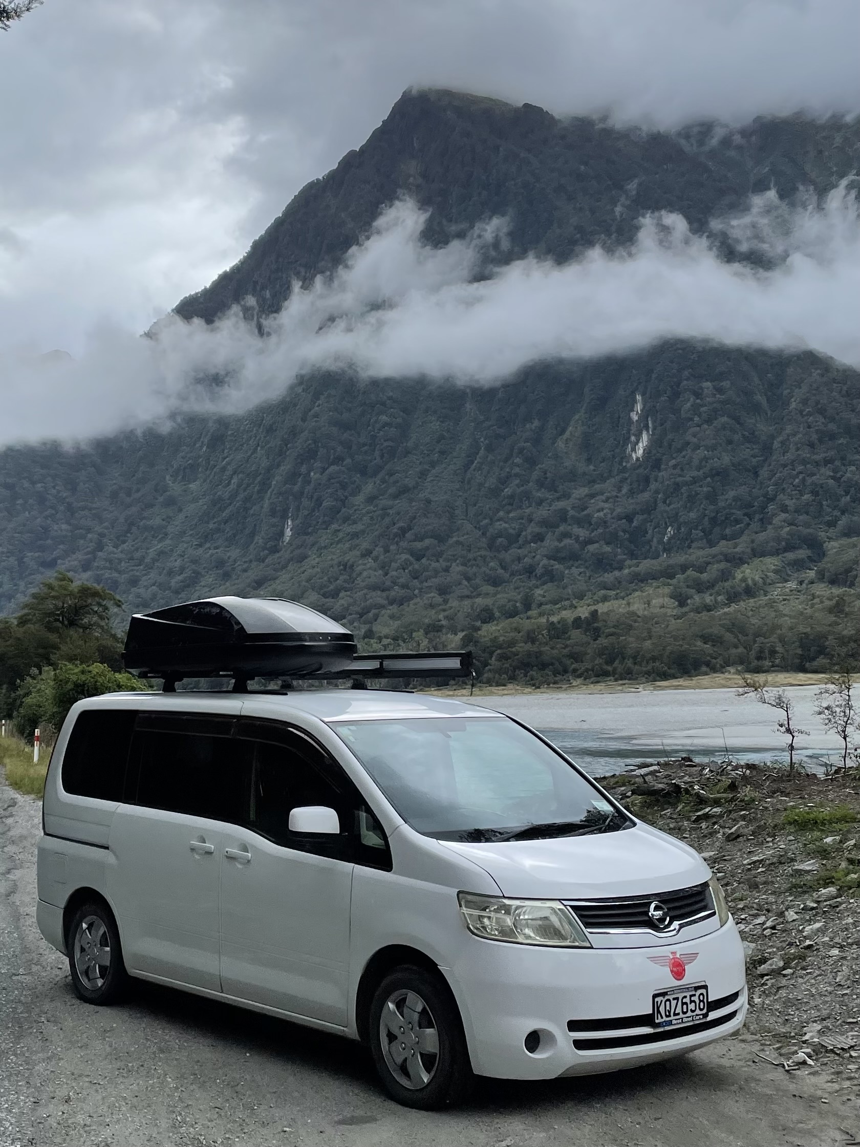 Campervan next to a river in New Zealand