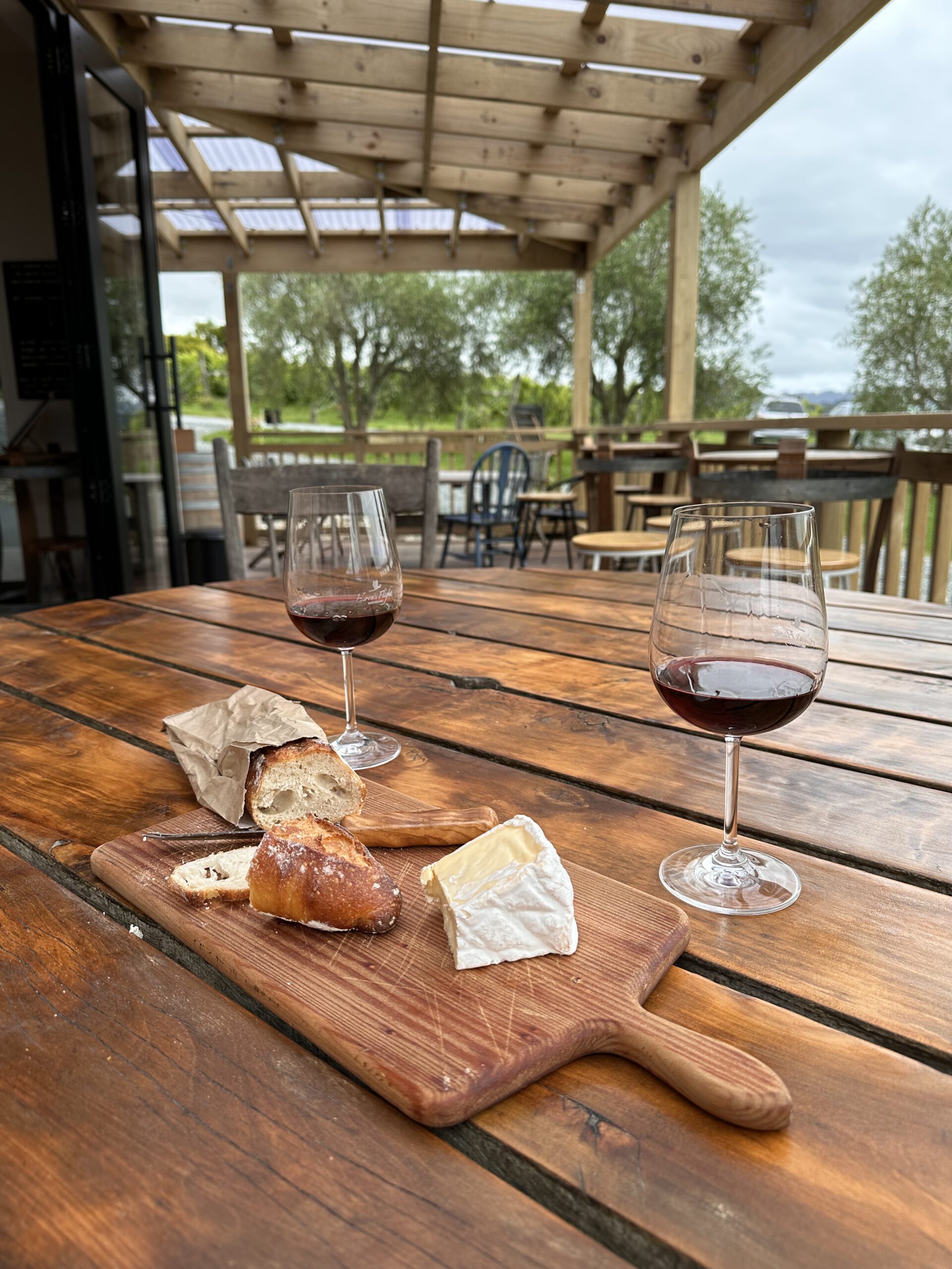 Drinking wine and eating charcuteries on a vineyard in New Zealand